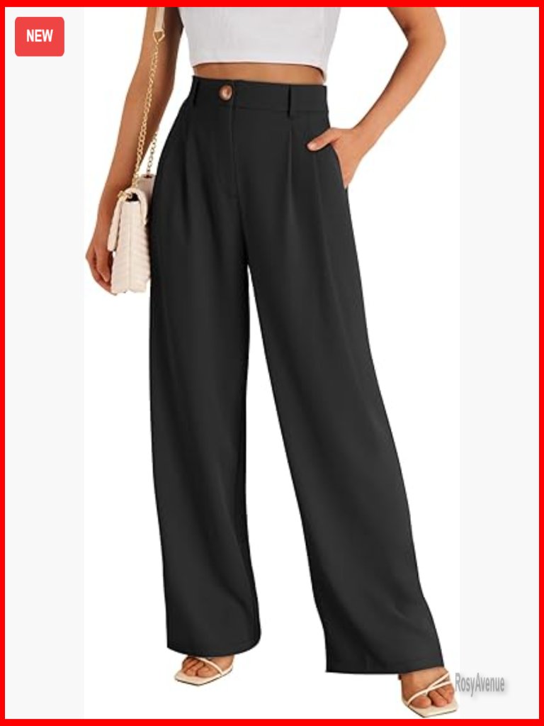 High Waisted Wide Leg Dress Pants, Polyester Palazzo Trousers For Office